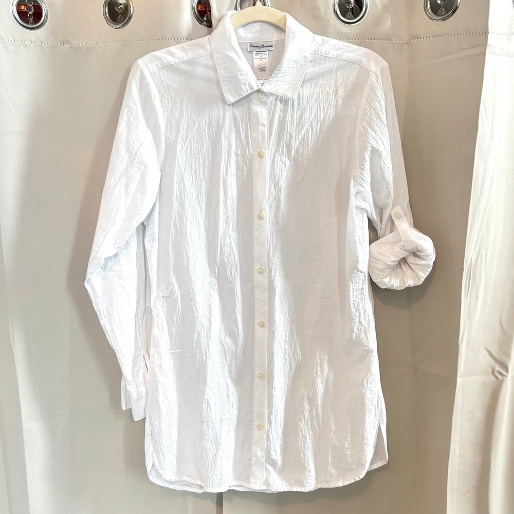 Tommy Bahama Button Up Shirt Dress Small Cotton Crinkle Beachy Coastal 20564